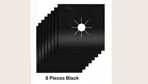 8 Black Gas Range Stove Top Burner Protectors Reusable Liners Non-stick Covers