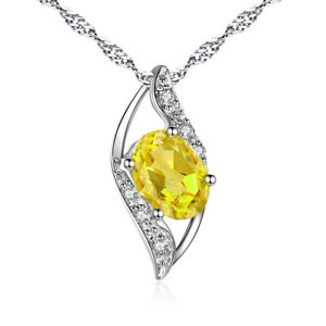 Sterling Silver Simulated Citrine Leaves Shape Pendant Necklace gifts for Women