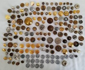 Vintage Sewing Button Lot Mixed Metal, Ornate, Plain, Some Military, etc