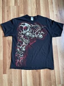 Vintage Y2k Skull Print T Shirt Size XL Black Short Sleeve Delta Pro