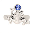 Frog - Natural Iolite - India 925 Sterling Silver Ring Jewelry s.6 CR18634