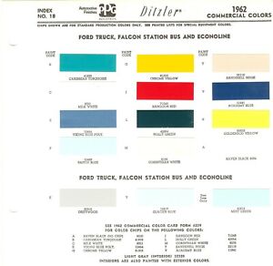 1962 1963 FORD PICKUP TRUCK F-100 F-250  ECONOLINE VAN PAINT CHIPS SHEET (PPG)