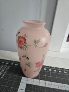 Soft Pink Frosted Tall Vase With Roses