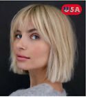 Natural Blond Wigs Short Straight Ash Blonde Bob Wig With Bangs for Women Daily