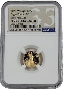 2021 W Ty 2 Proof 1/10 oz Gold American Eagle $5 Coin NGC PF 70 UC Early Release