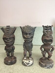 Tiki Statues Figurines, Wood Like Polystone Resin Brown Tiki Bar Decor Hawaiian