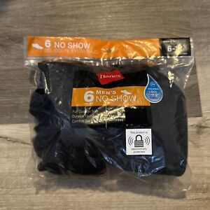 Hanes Men's Cushion No Show Socks Shoe Size 6-12 New 6 Pair Black