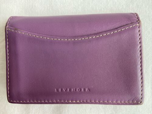 Levenger Womens Leather Bi Fold Clear ID Pocket Card Wallet Small Lavender