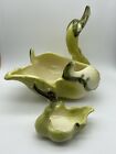Set Of 2 Vintage 1950’s Hull USA Pottery Green Swan Mom & Baby Planters