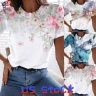 Womens Floral T-Shirt Tops Ladies Summer Short Sleeve Casual Loose Tee Blouse US