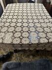 Vintage Crochet Lace thick heavy Tablecloth Coverlet Rectangle 85”x 54” NICE!