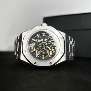 Custom Silver Royal Oak Skeleton Mod Watch Sapphire Crystal w/Nh70 Automatic