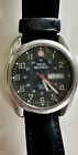 Swiss Military Watch NEE BATTERY Stainless Steel 100m Black Leather Band Date
