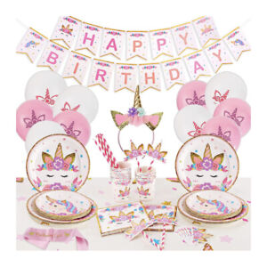 Serve 16 Unicorn Party Supplies Set Paper Plates, Balloons, Tablecloth, Banner