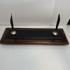 Vintage Cross Walnut Wood & Black Leather Double Pen Stand No Pens Included