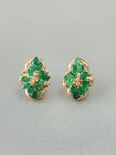 Vintage 14K Gold Emerald and Diamond Cluster Earrings
