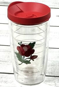New ListingTervis Tumbler 16 oz Clear Plastic Cup Rose Flower Red Lid 0151