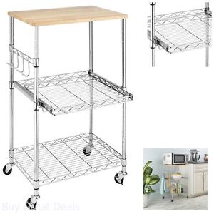 Kitchen Microwave Cart Storage Rolling Stand Shelf Utility Table Portable Rack