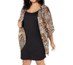Love Squared Dress 2 Piece Chiffon Leopard Kimono Shift Plus Sz 1X NEW NWT 560