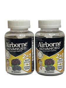 2 Pack Airborne Advanced 2-In-1 Immune Support Gummies-30ct. Blackberry, READ!