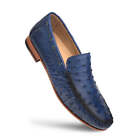 NEW Mezlan Dress Shoes Genuine Ostrich Leather Exotic Moccasin Loafers Blue