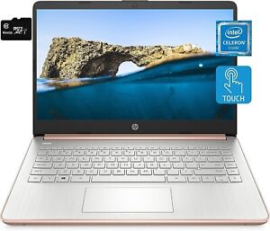 Newest HP Touch 14'' HD Laptop Intel 2-Core CPU 8GB RAM 128GB (64+64) Win11 Rose