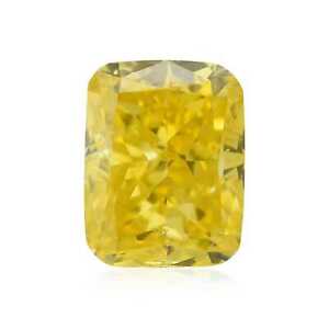 0.45 Carat Fancy Vivid Yellow Natural Diamond Loose Cushion Cut, SI1 Clarity GIA