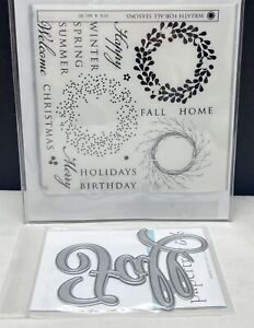 Papertrey Ink WREATH FOR ALL SEASONS Fall Autumn Christmas Rubber Stamps Die