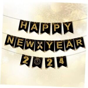 2024 Happy New Year Decoration Banners Glitter Gold Black Happy New Year 2024