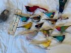 MIXED VINTAGE FEATHERED BIRD ORNAMENTS PLASTIC WIRE FEET LOT OF 15
