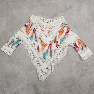 Crochet Feather Boho Hippy Blouse Indian Top Colourful Coverup Knit Gypsy Pancho