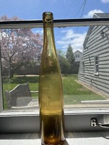 Large Vintage Yellow Hocking Wine Bottle Early Antique Rare Color