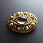 Antique Victorian Gold Gilt Silver Brooch Pendant with Cabochon Rock Crystal 