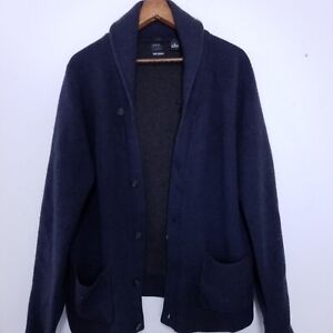 Saks Fifth Avenue Black Cashmere Sweater Button Cardigan Blue Shawl Collar Large
