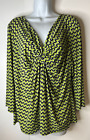 Liz Claiborne Women's XL Lime Green Ruched Top 3/4 Sleeves V-Neck
