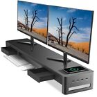 Dual Monitor Stand Riser With 2 Drawers,4 Usb Ports And Charging Pad,Metal For