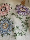 Vtg Embroidered Needlework Tablecloth Card Table 44x42 Floral Cotton 1940’s