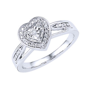 Real Diamond Halo Wedding Promise Ring 14K White Gold Plated Sz-10