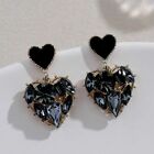 925 Sliver Plated Love Heart Zircon Black Earring Stud Women Jewelry Lab-Created