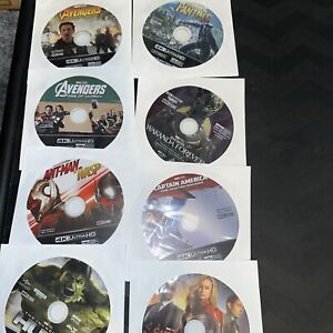 Lot of Eight Marvel 4K Movies/ NO CASES/LIKE NEW DISCS/ PLEASE SEE PICTURES
