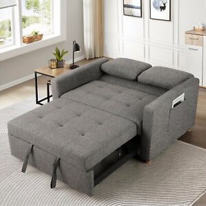 Sleeper Sofa Bed, 3-in-1 Convertible Sofa Chair Linen Fabric Pull Out Couch Bed_