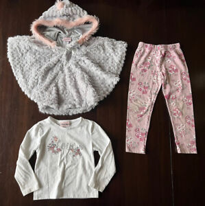 Little Lass Toddler  Girls 3 Piece Outfit Set Poncho, Leggings, Shirt Sz 4T