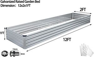Extra Large Galvanized Metal Raised Vegetable Garden Planter Box Bed 12×2×1 Ft