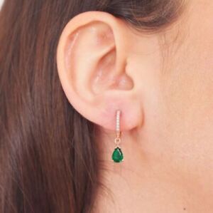 Dainty Emerald Earrings in 18K Gold, Drop Dangle Earrings, Handmade Earrings