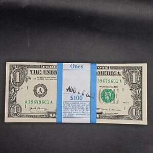BEP PACK Lot Of 100 DISCONTINUED Sequential 1$ Dollar Notes 