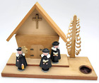 Erzgebirge Carved Wood Choir Boy Church Candle Scene - VINTAGE