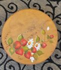 Vintage Handpainted Folk Art Strawberries Wood Cheese Wheel Box 12” Round