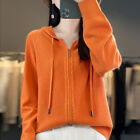 Women Cashmere-like Cardigan Sweater Zip Hooded Long Sleeve Coat Knitwear Autumn
