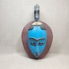 African Tribal Face Blue With Bird Vintage Wood Hand Carved Guro Style Mask