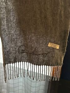 authentic burberry grey embroidered fringe scarf unisex cashmere